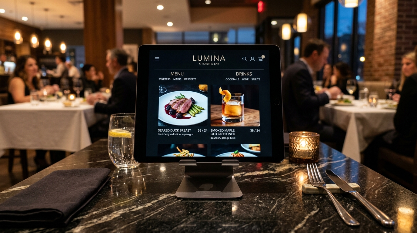 Lumina Kitchen & Bar interactive tabletop digital menu tablet